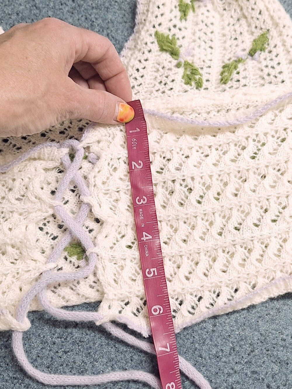 Kawaii Crochet Halter Crop Top with Lavender 3D Flowers, L(8-10) - Picture 13 of 13
